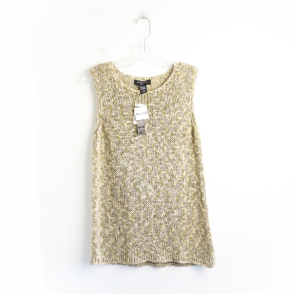 NWT Paraphrase sleeveless knit top beige green sweater muted earth tones new XL